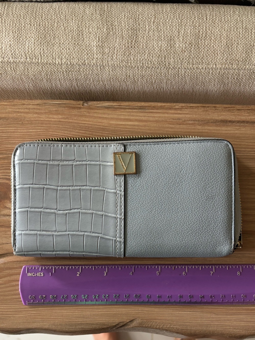 Victorias Secret Light Blue Croc-Texture Zip Wallet